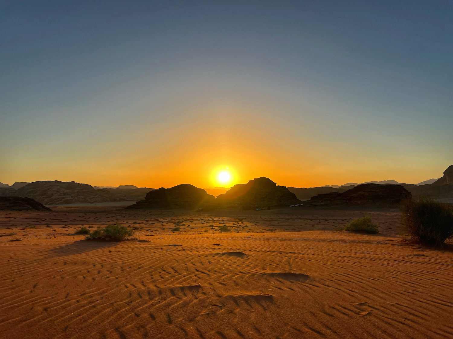 a beautiful sunset in the Wadi Rum desert, Jordan